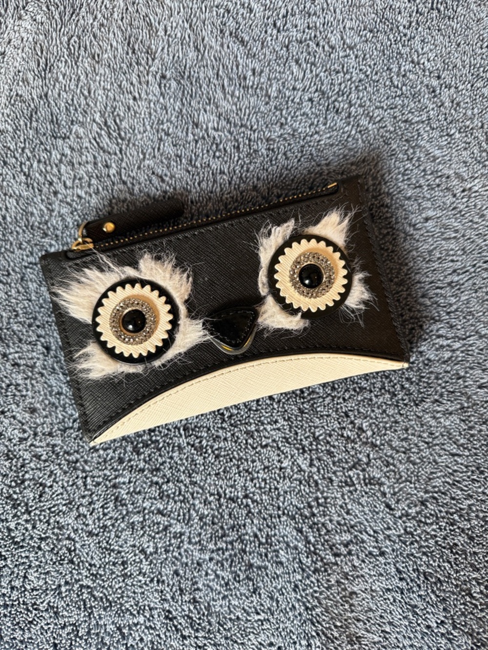 kate spade Black Saffiano Leather Zip Wallet with Gold Logo